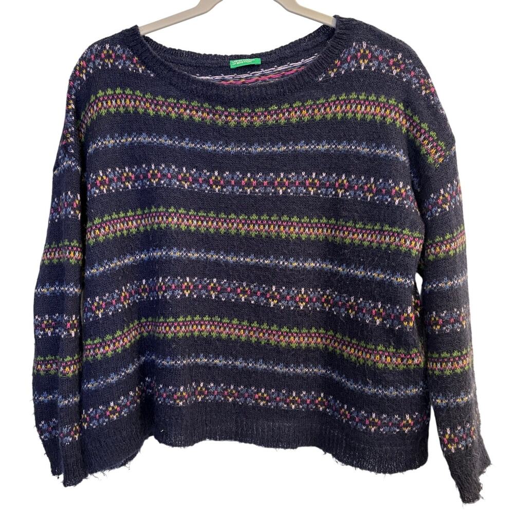 Benetton Size XS Runs BIG Striped Colorful Sweater Preppy Slouchy Vintage Preppy